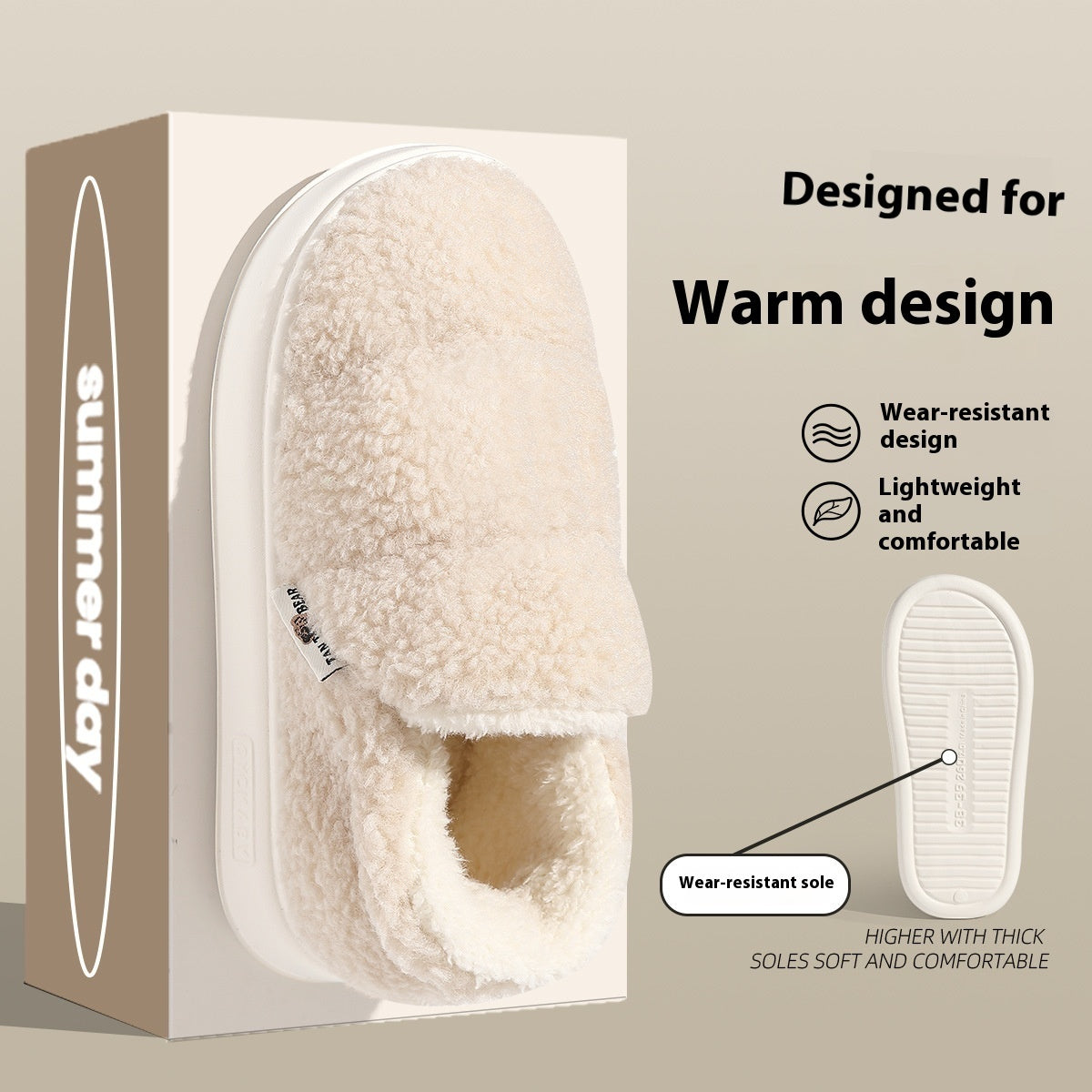 Cotton Slippers Women's Winter Indoor Home Warm Non-slip Windproof Thick Bottom Plush