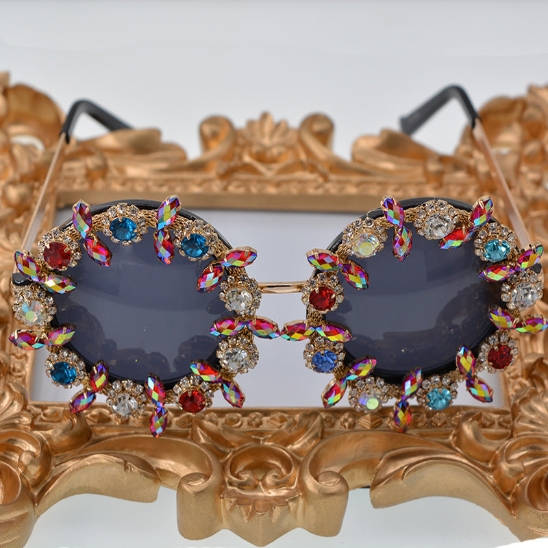 Baroque diamond studded exaggerated personality colored sunglasses for women