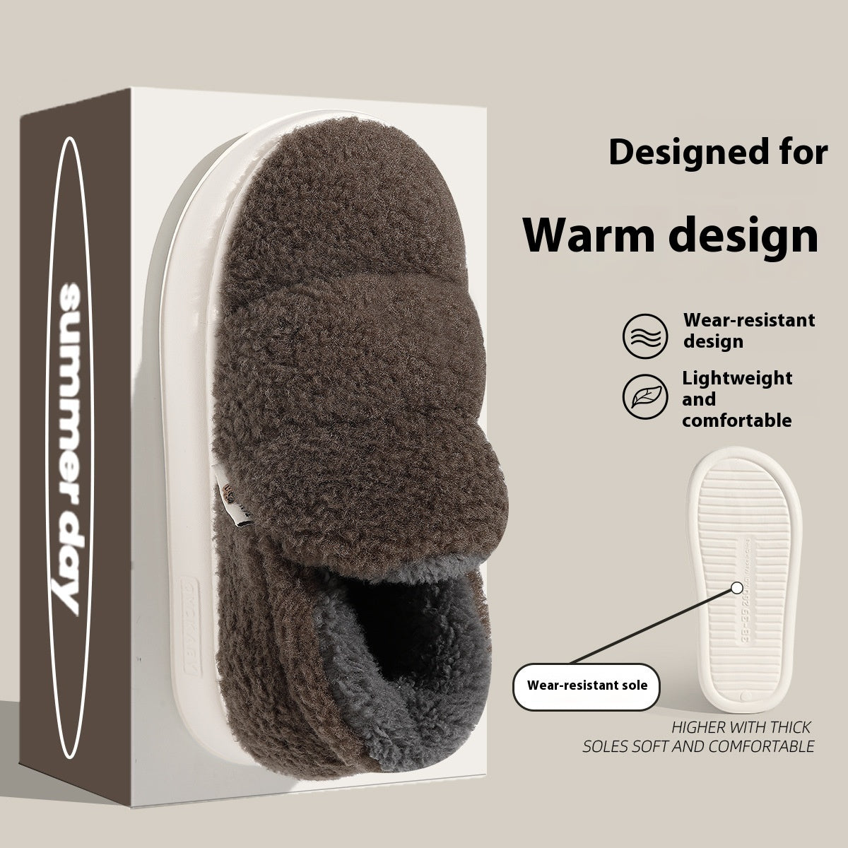 Cotton Slippers Women's Winter Indoor Home Warm Non-slip Windproof Thick Bottom Plush