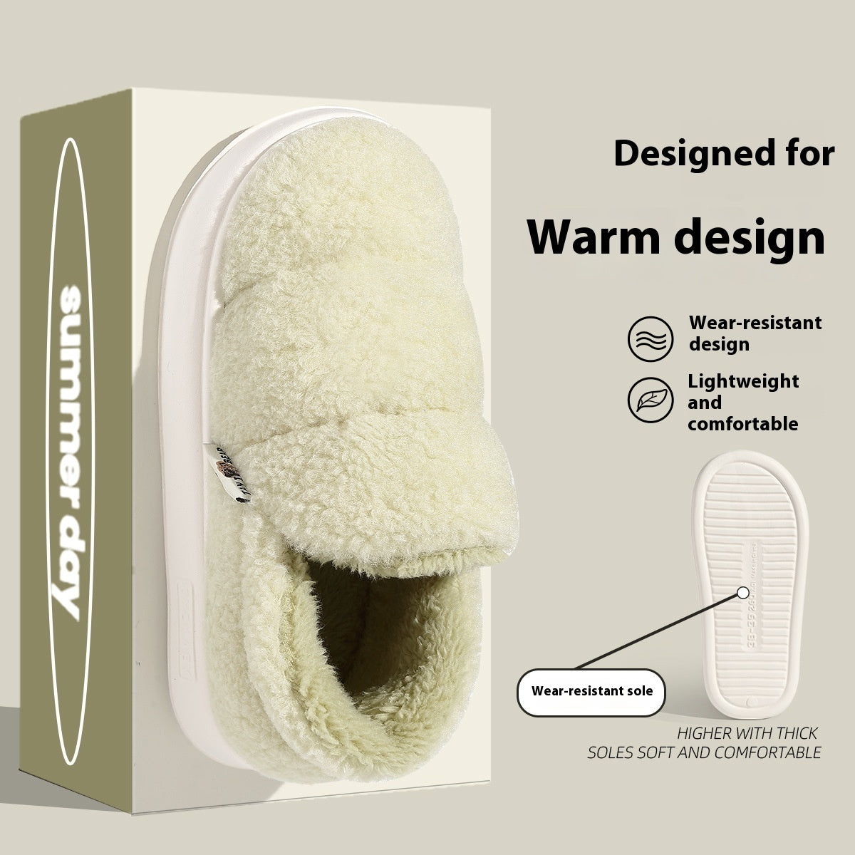 Cotton Slippers Women's Winter Indoor Home Warm Non-slip Windproof Thick Bottom Plush