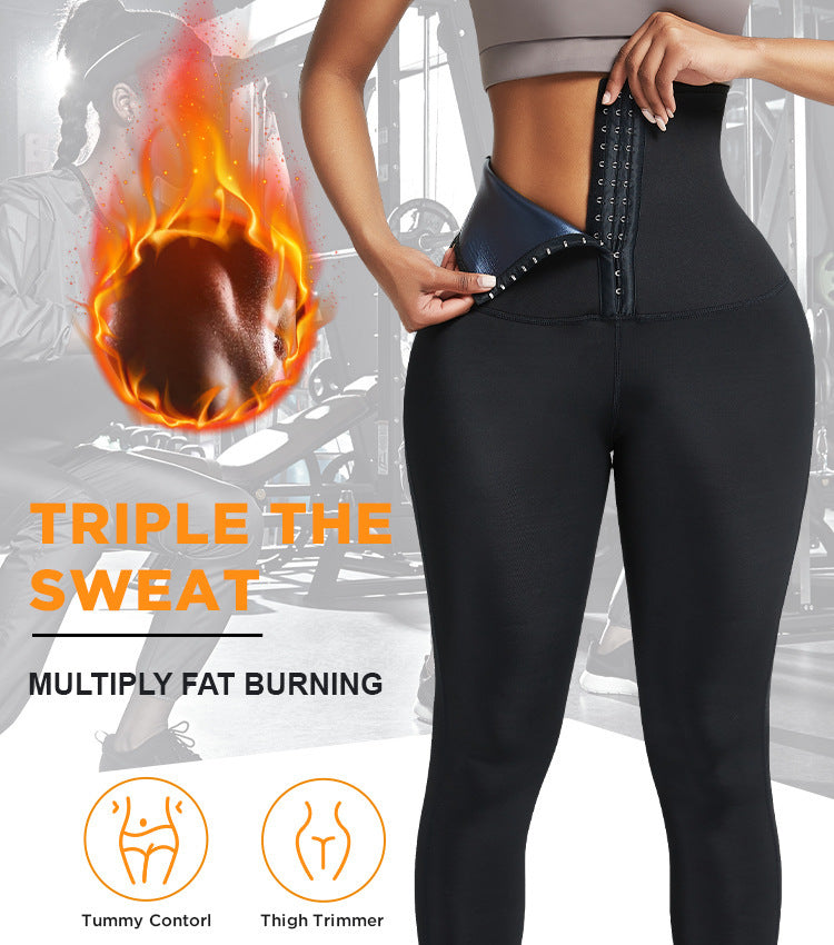 Women's High-Waist Sports Tummy Control Skinny Pants with Outer Snap Button Waistband