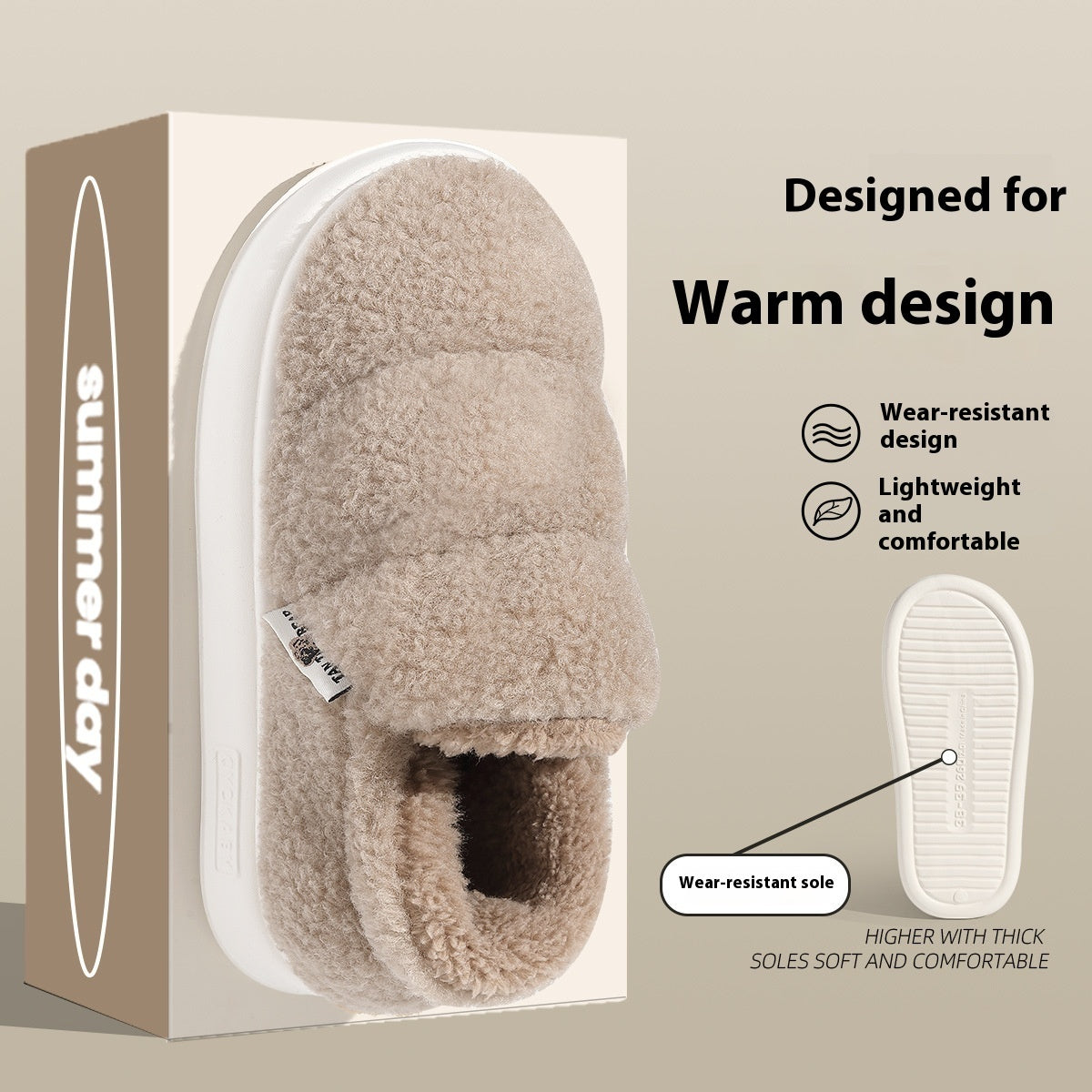 Cotton Slippers Women's Winter Indoor Home Warm Non-slip Windproof Thick Bottom Plush