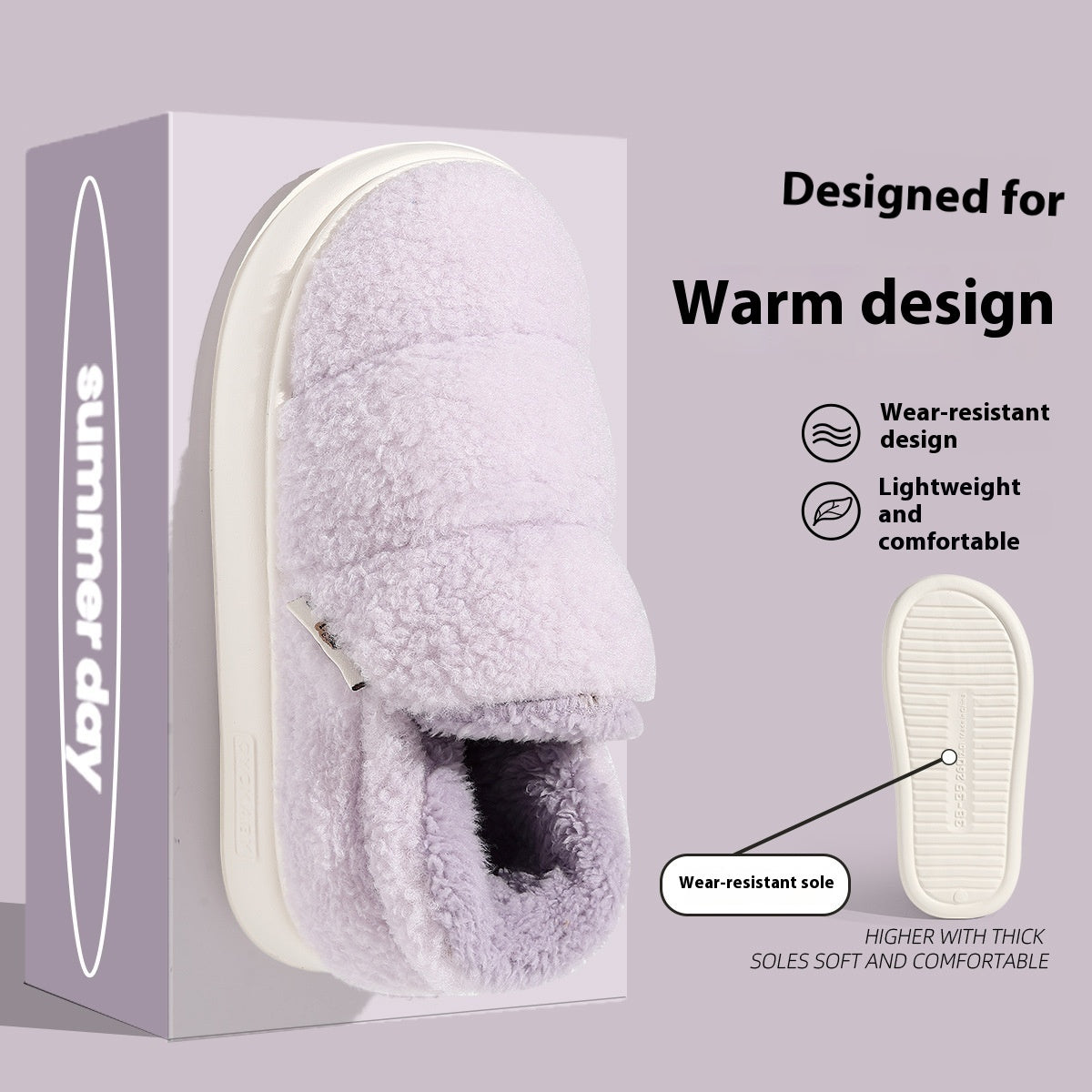 Cotton Slippers Women's Winter Indoor Home Warm Non-slip Windproof Thick Bottom Plush