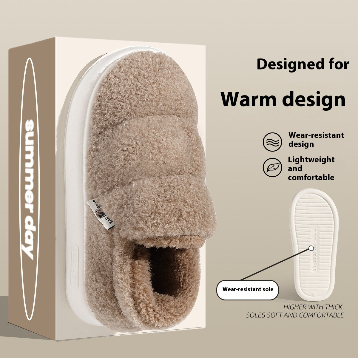 Cotton Slippers Women's Winter Indoor Home Warm Non-slip Windproof Thick Bottom Plush