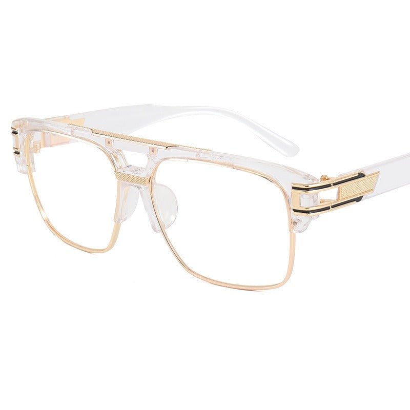 Fashionable sunglasses, transparent frame glasses, men's and women's retro box sunglasses, blue sunglasses