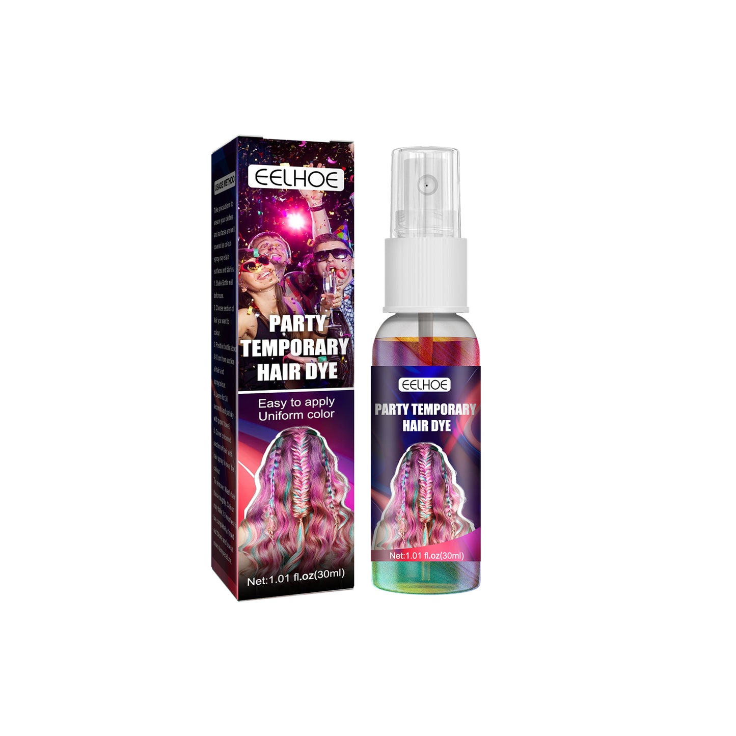EELHOE Party Temporary Hair Dye, Disposable Party Glitter Hair Color Fast And Easy Color Without Damaging Hair