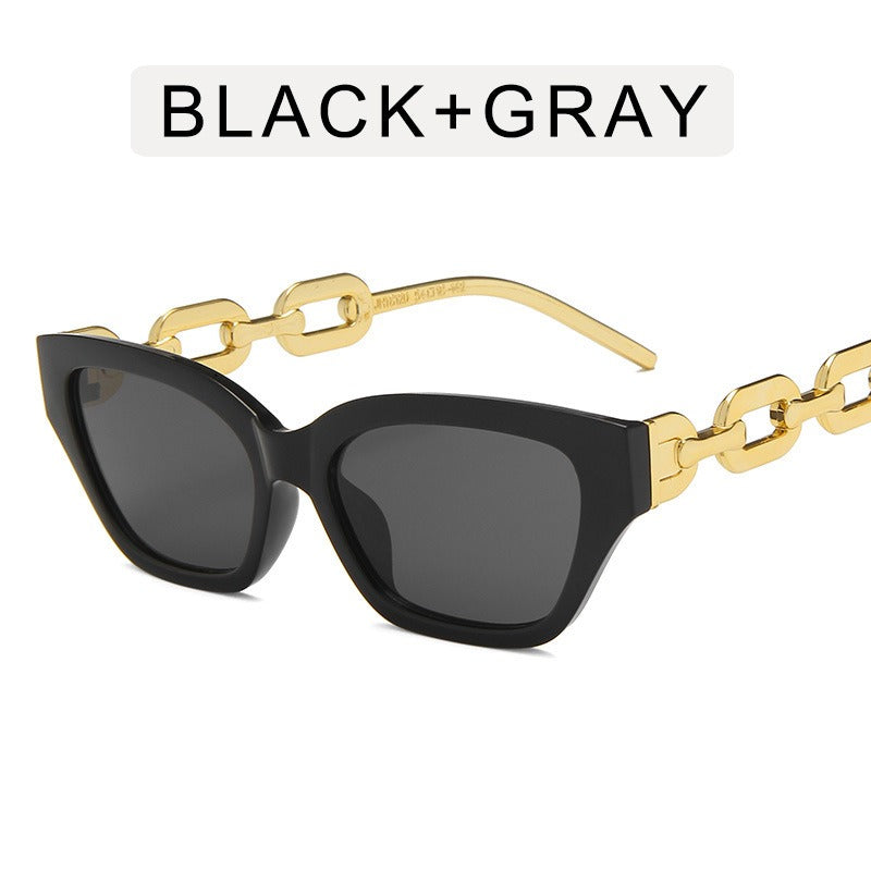 Cat's Eye Thick Chain Legged Sunglasses European and American Fashion Hip Hop Sunglasses Ins Network Red Personality Sweet Cool Sunglasses Trend