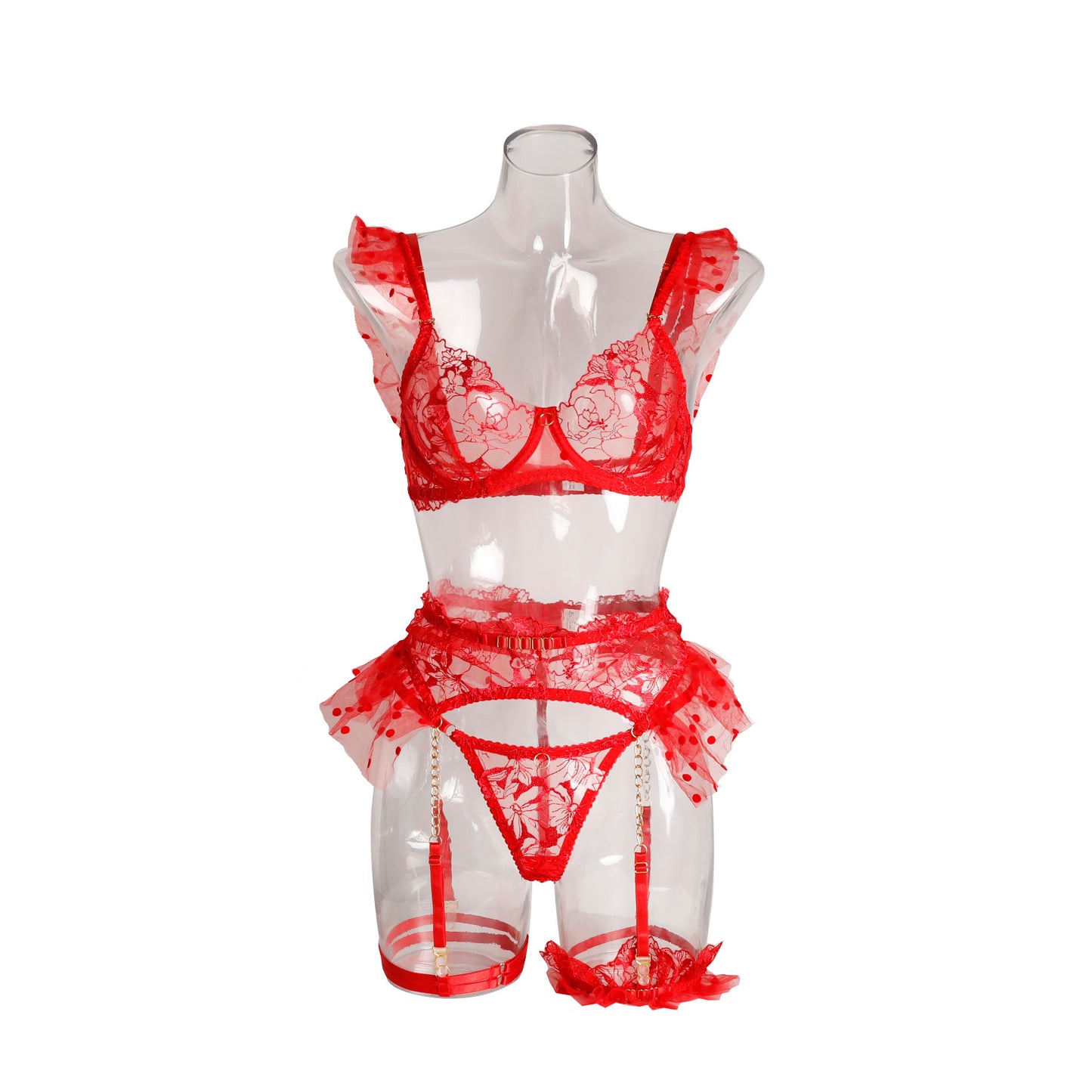 Complex Craftsmanship Metal Chain Lace Embroidery Eyelash Underwear Sex Set Detachable