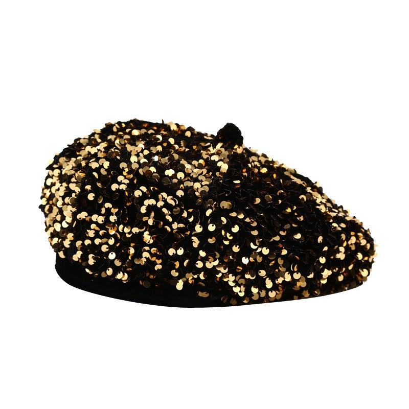 Sequin beret new hat children's fashionable and personalized pumpkin hat