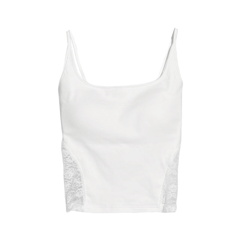 Hollow-out Lace Backless One-piece Camisole with Padded Bra, Women's Fitted Top