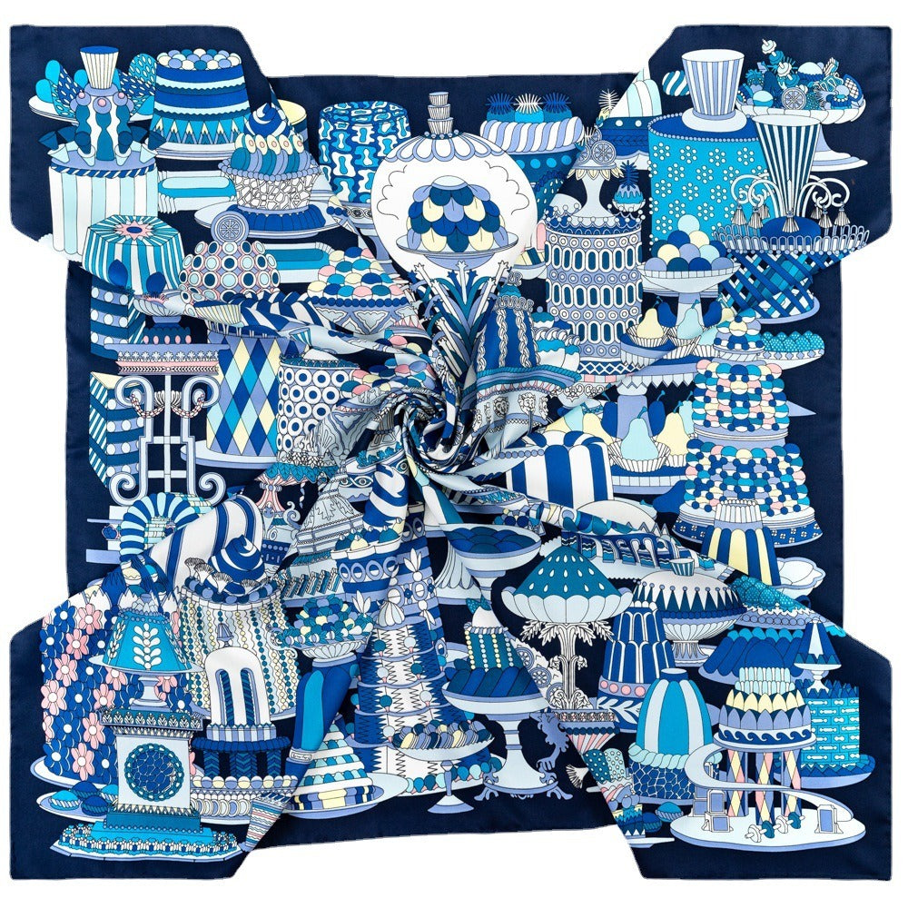 90cm twill silk square scarf banquet pastry printed silk scarf scarf shawl headscarf