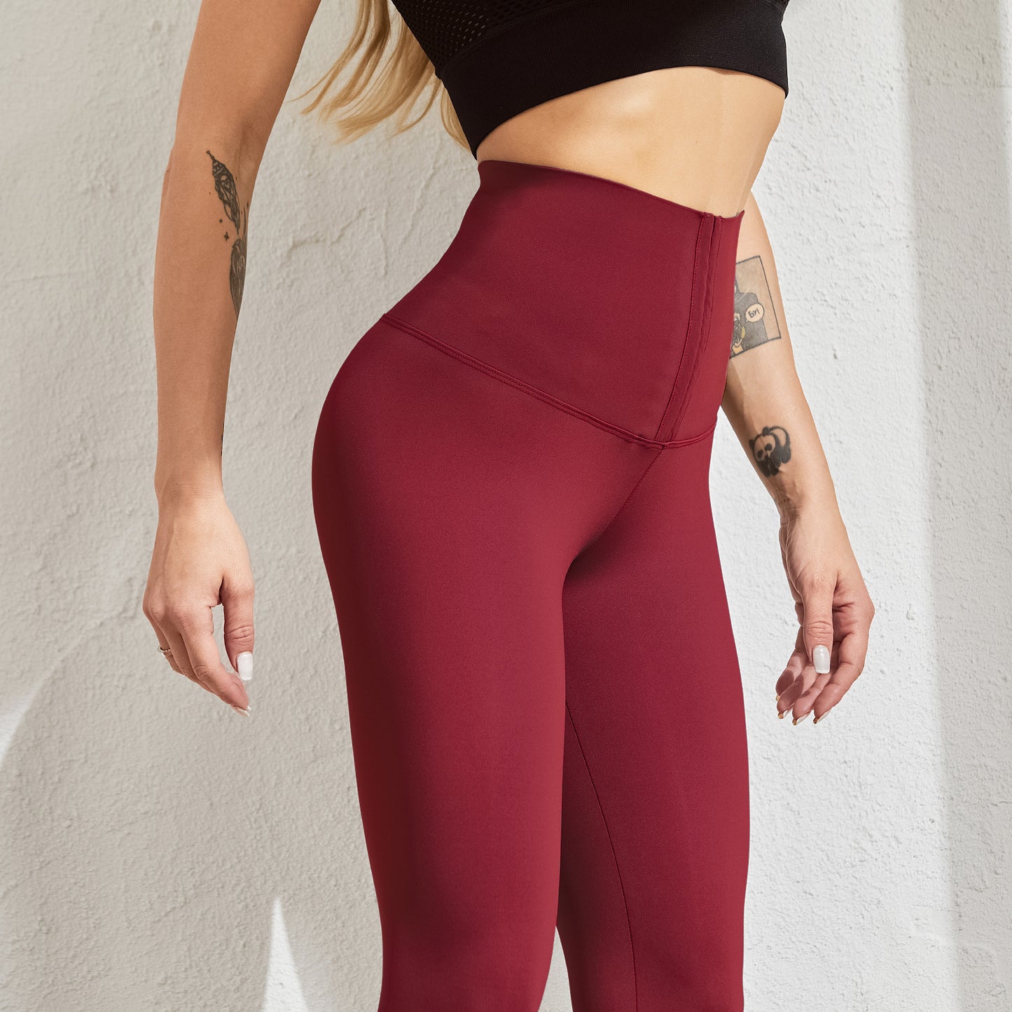 Women's High-Waist Sports Tummy Control Skinny Pants with Outer Snap Button Waistband