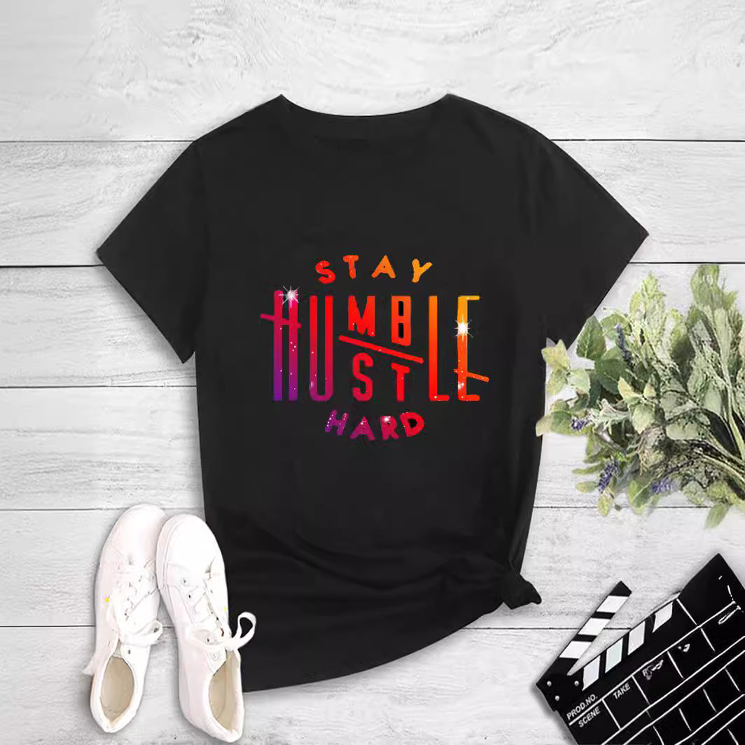 Printed Round Neck Crewneck T-Shirt for Women Fashion Casual Top