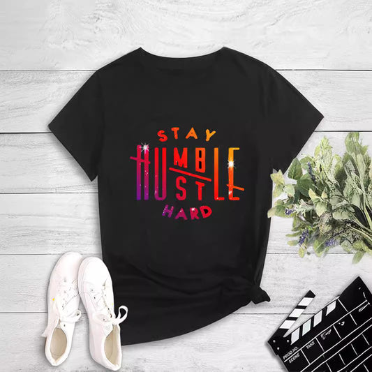 Printed Round Neck Crewneck T-Shirt for Women Fashion Casual Top