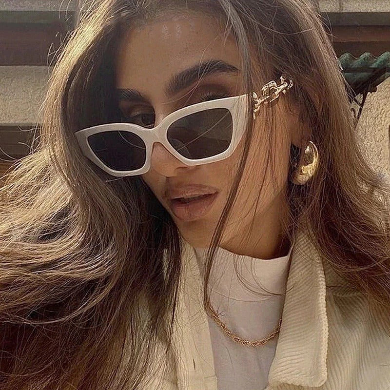 Cat's Eye Thick Chain Legged Sunglasses European and American Fashion Hip Hop Sunglasses Ins Network Red Personality Sweet Cool Sunglasses Trend