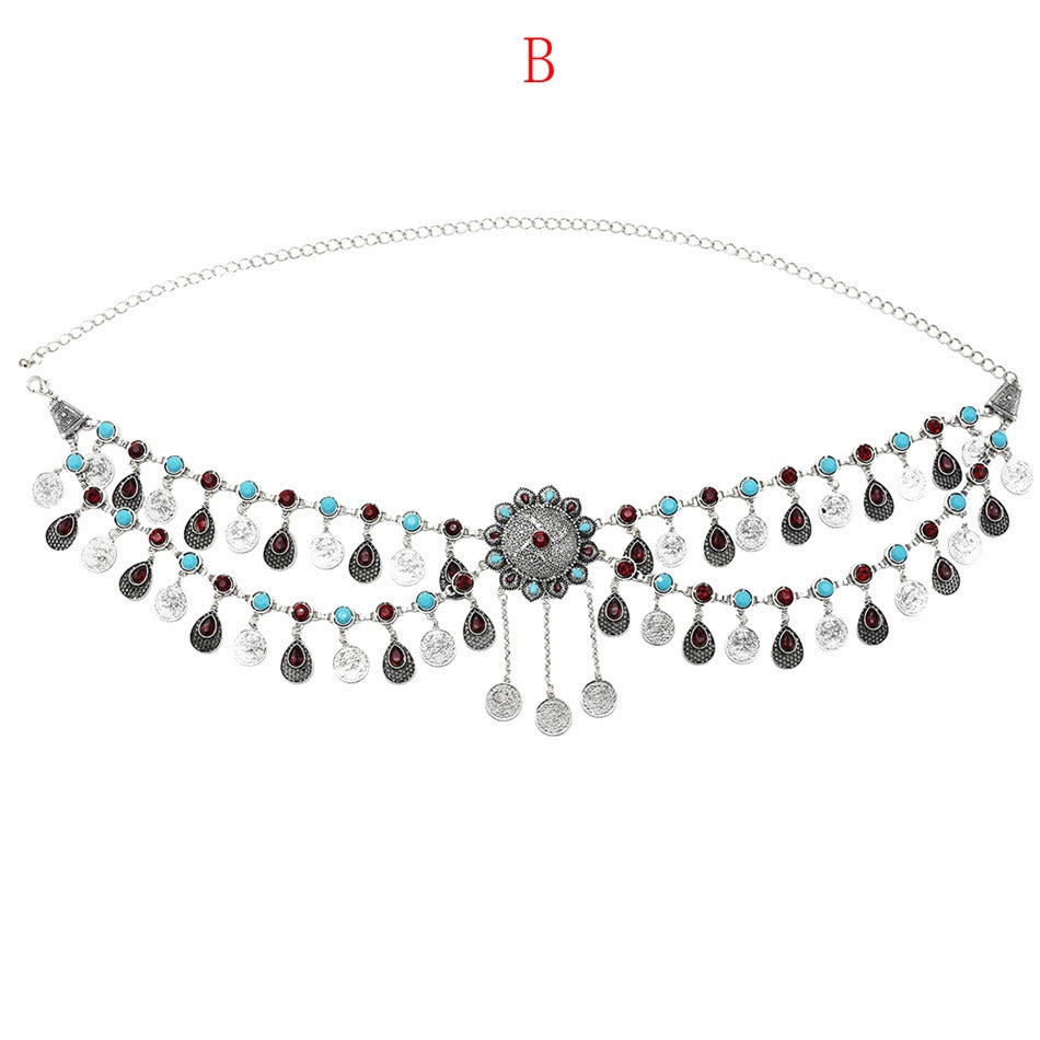New Fashion Rhinestone Tassel Belly Dance Waist Chain Bohemian Gold Luxury Flower Body Chain