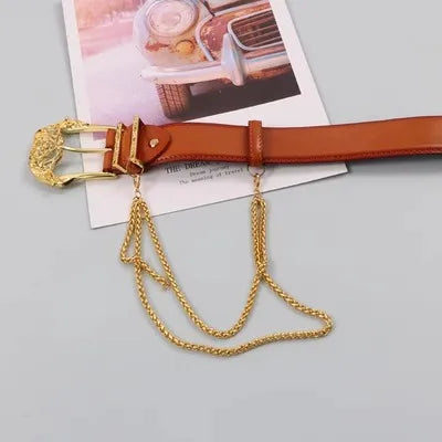 Women's Fashion Gold Buckle Genuine Leather Corset Female Cummerbund Coat Waistband Dress Decration Wide Belt