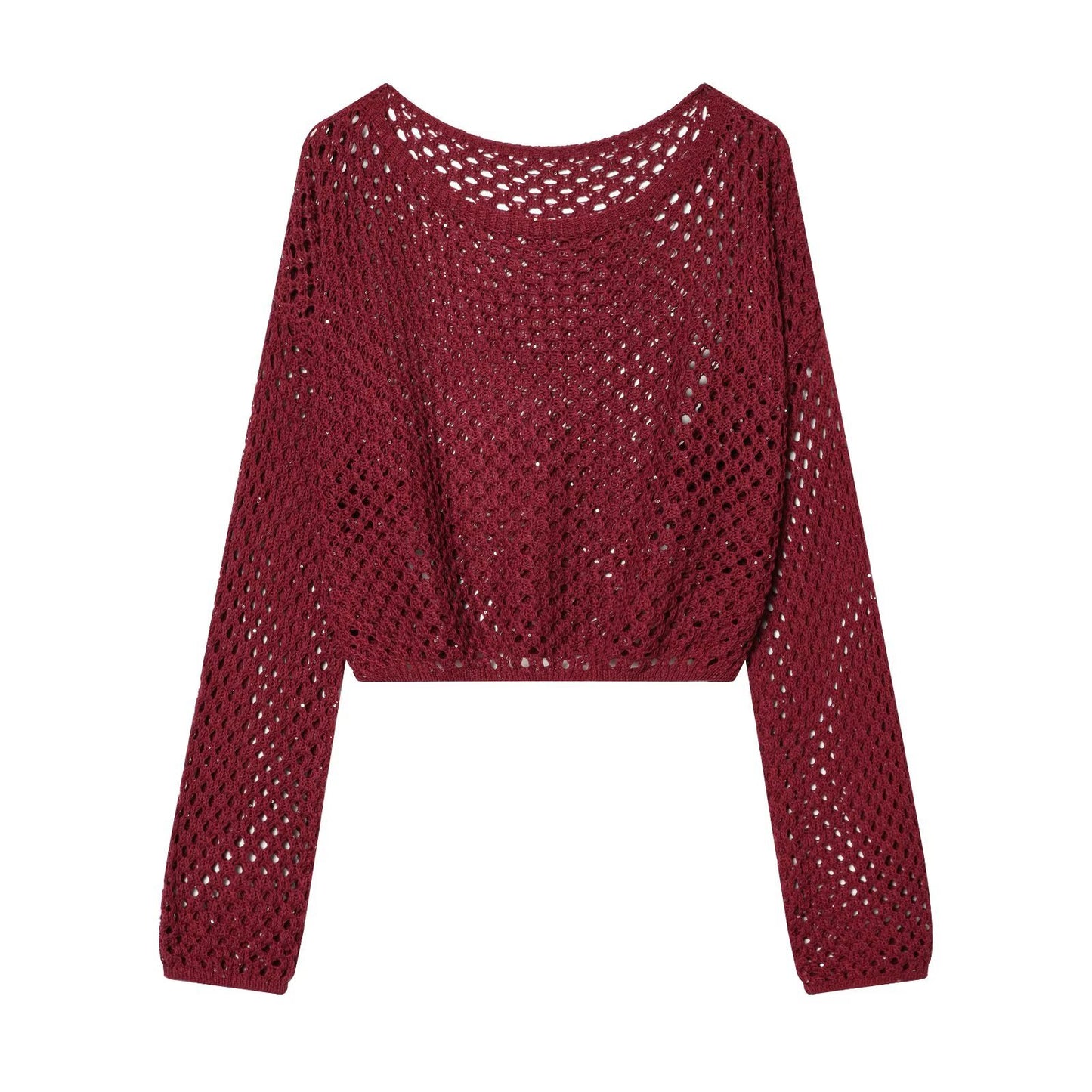 Spicy girl sequin hollow out short long sleeved knitted sweater