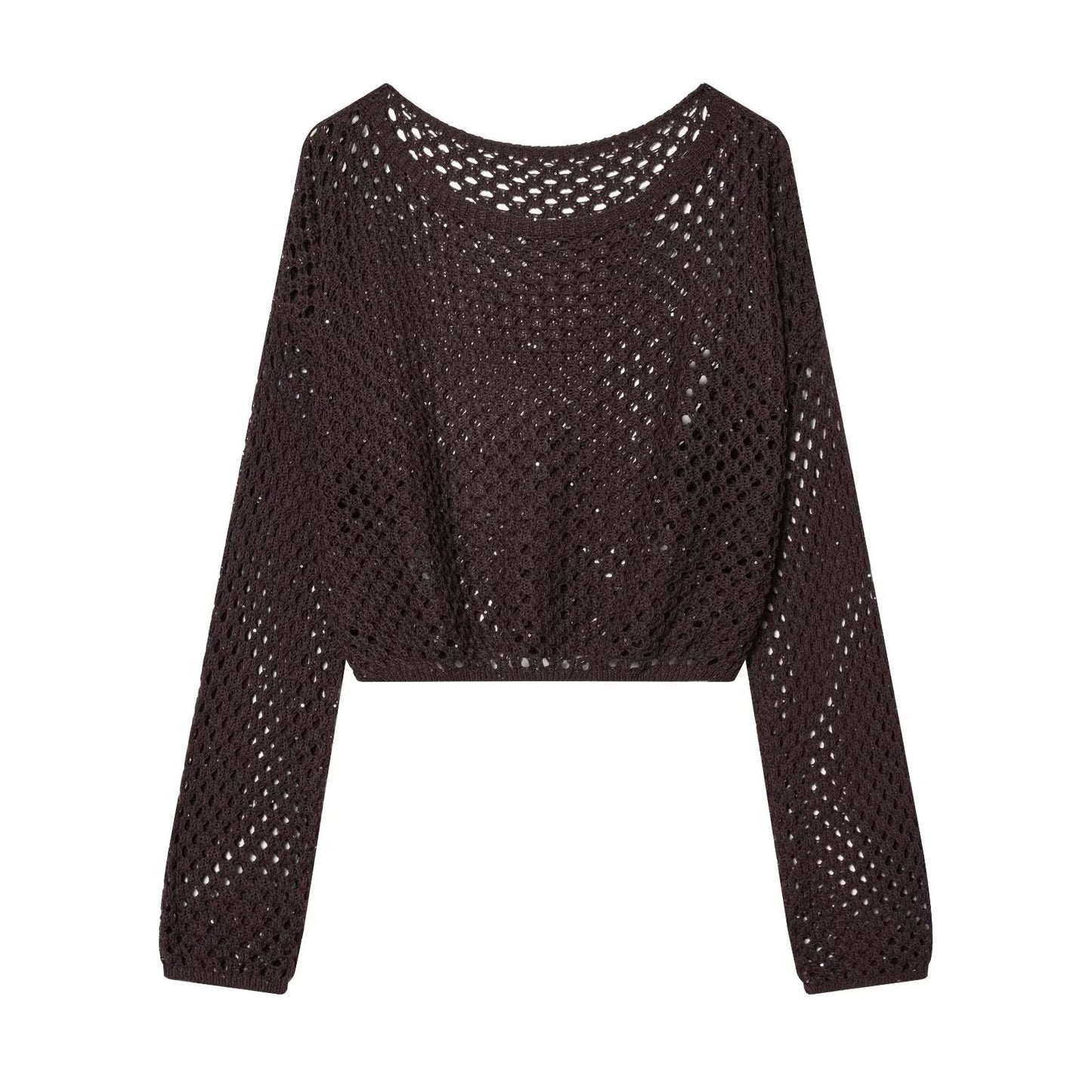 Spicy girl sequin hollow out short long sleeved knitted sweater