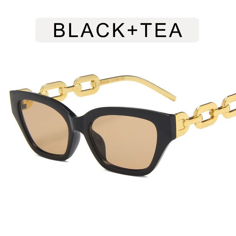 Cat's Eye Thick Chain Legged Sunglasses European and American Fashion Hip Hop Sunglasses Ins Network Red Personality Sweet Cool Sunglasses Trend