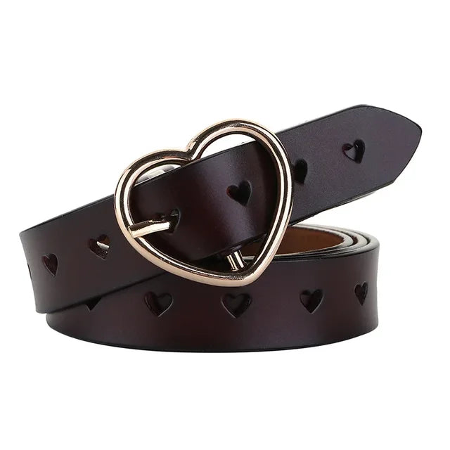 Genuine Leather Heart-shaped Cowskin Women Belts Brown Women's Jeans Belt