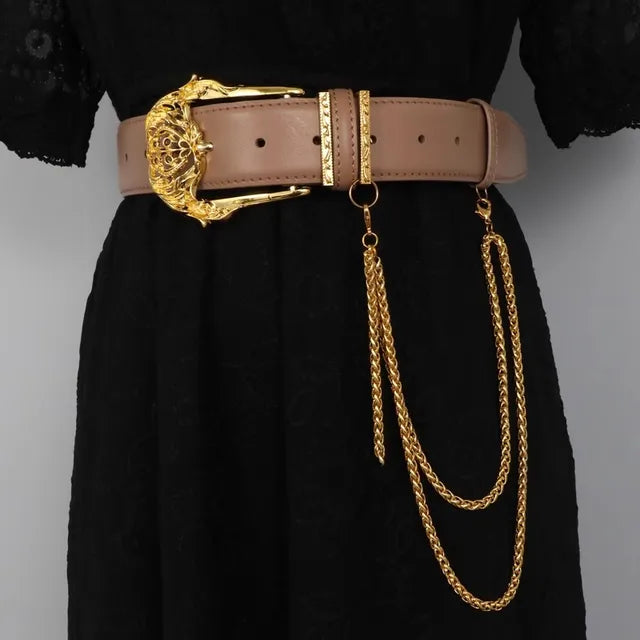 Women's Fashion Gold Buckle Genuine Leather Corset Female Cummerbund Coat Waistband Dress Decration Wide Belt