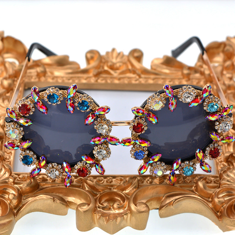 Baroque diamond studded exaggerated personality colored sunglasses for women