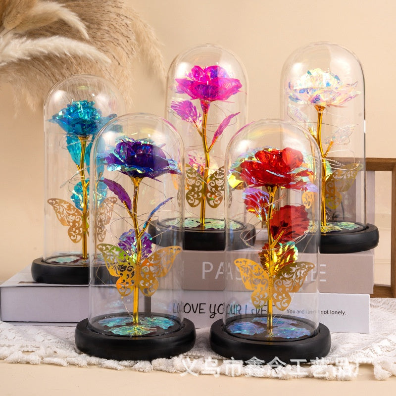 Eternal Rose Glass Lampshade Valentine's Day Gift Creative Street Vendor Gift Wholesale Gold Leaf Flower Bouquet