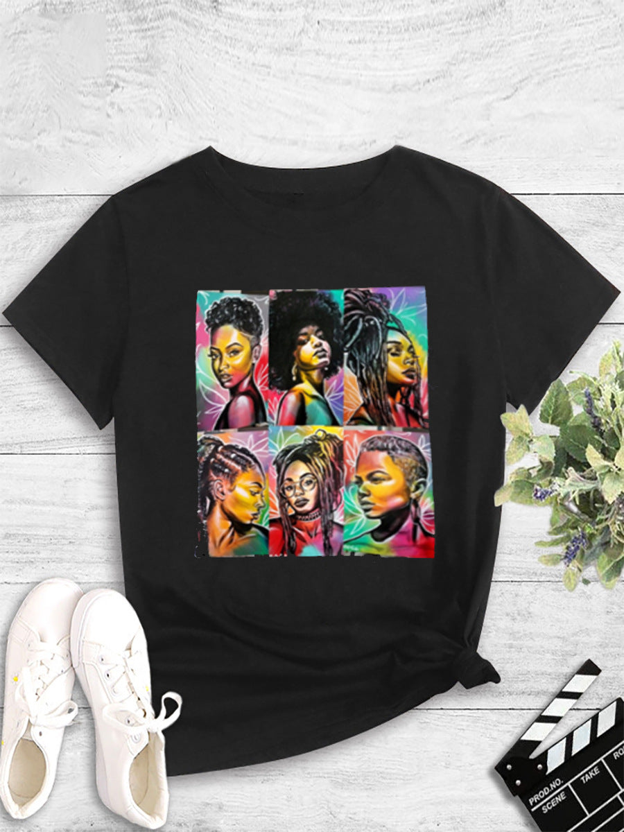 Fashion Women's Character Print Round Neck Crewneck T-shirt