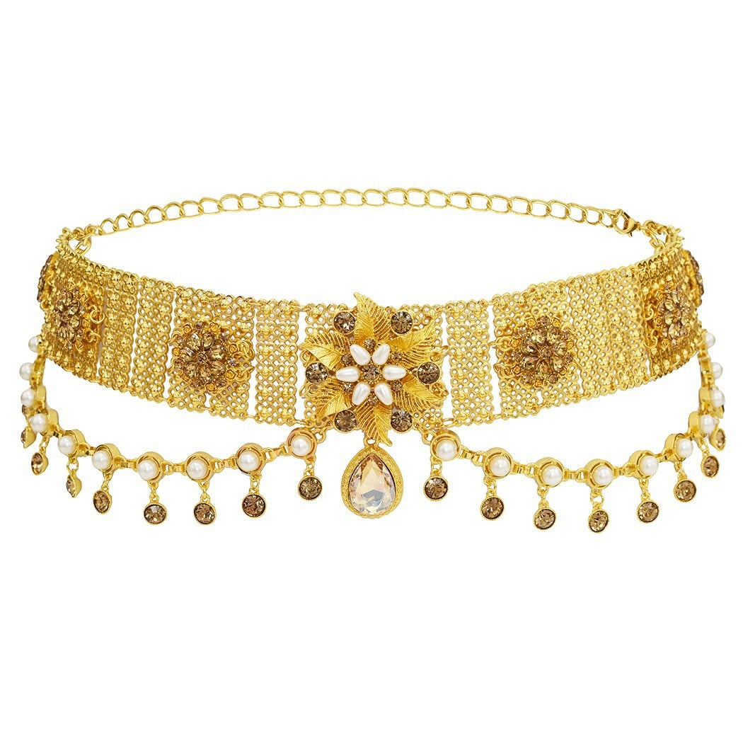 New Fashion Rhinestone Tassel Belly Dance Waist Chain Bohemian Gold Luxury Flower Body Chain