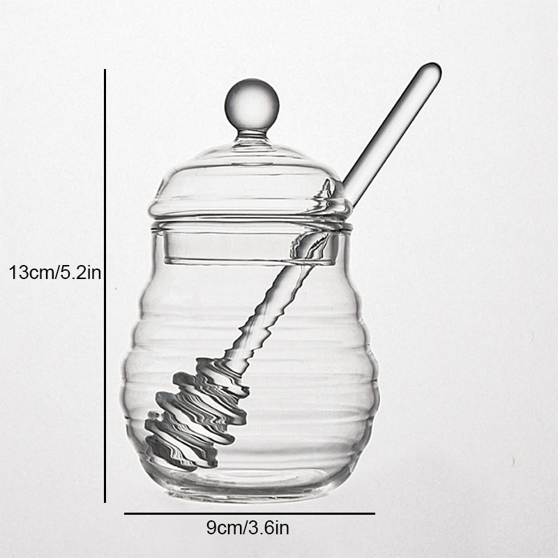 Home Transparent Glass Honey Jar With Lid, Glass Stirring Honey Bottle, Creative Glass Seasoning Jar, New Model