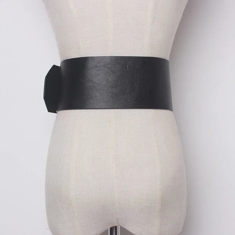 Pu Leather Black Metal Big Buckle Exceed Width Belt Personality Women New Fashion All-match Spring Autumn