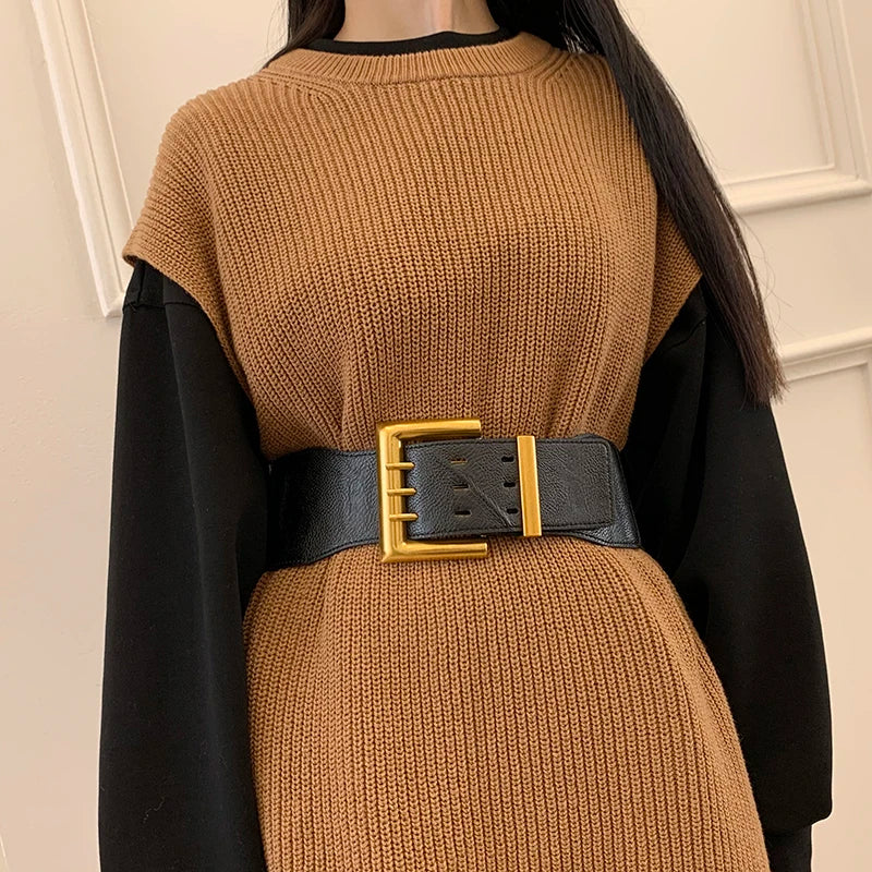 Women's Waist Elastic Black Super Wide Stretch Dalian Dress High Quality Autumn And Winter Decoration Sweater Waistband