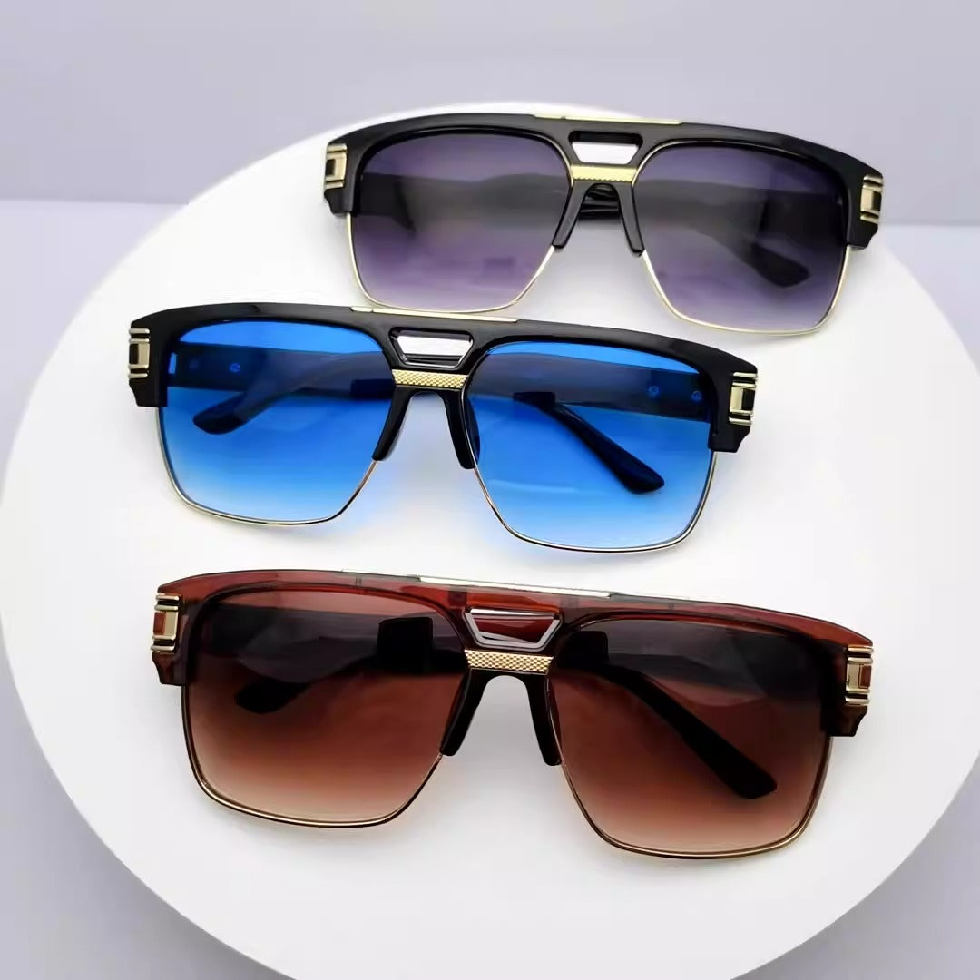 Fashionable sunglasses, transparent frame glasses, men's and women's retro box sunglasses, blue sunglasses