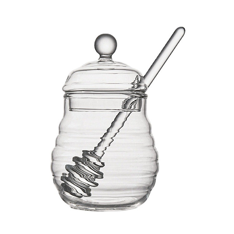 Home Transparent Glass Honey Jar With Lid, Glass Stirring Honey Bottle, Creative Glass Seasoning Jar, New Model