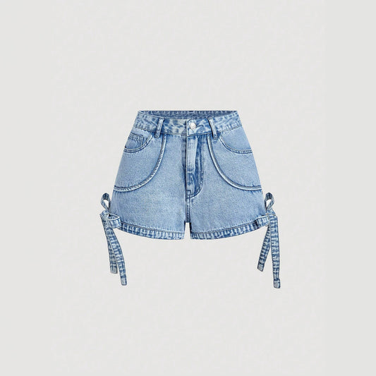 Lace up women's denim shorts