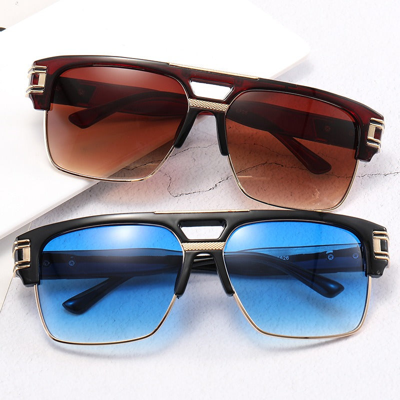 Fashionable sunglasses, transparent frame glasses, men's and women's retro box sunglasses, blue sunglasses