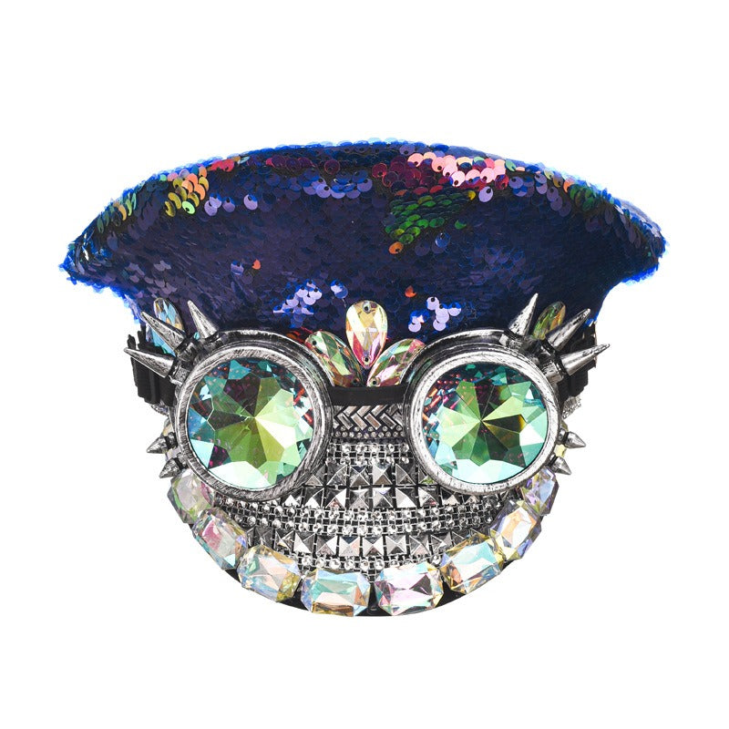 Sequin top hat large brim hat men's and women's jazz hat stage hat diamond inlaid big cap