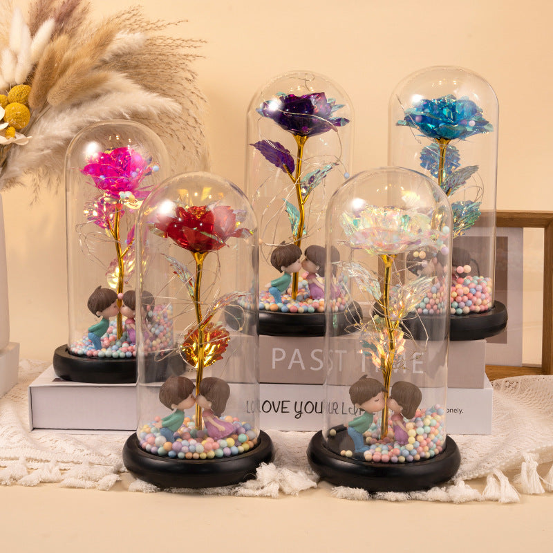 Eternal Rose Glass Lampshade Valentine's Day Gift Creative Street Vendor Gift Wholesale Gold Leaf Flower Bouquet