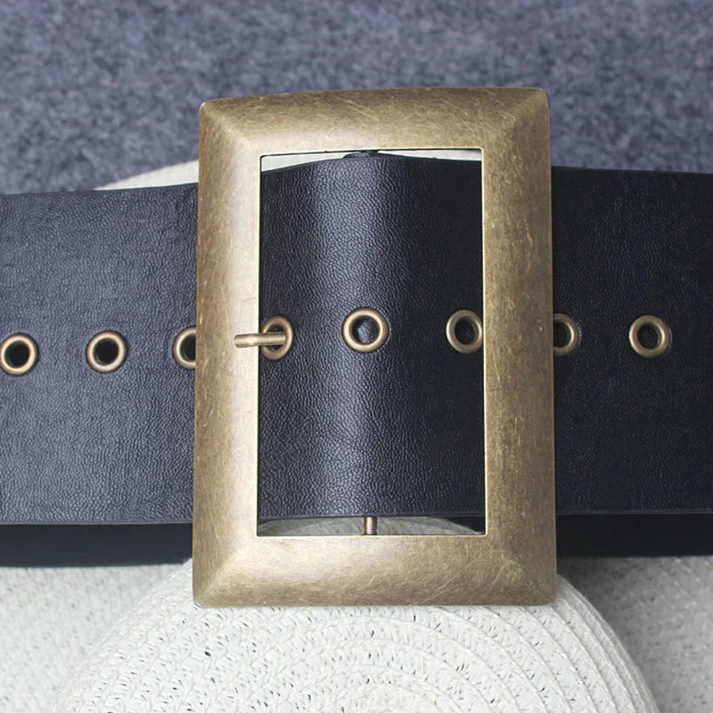 Pu Leather Black Metal Big Buckle Exceed Width Belt Personality Women New Fashion All-match Spring Autumn