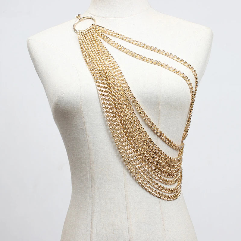 Metal Chain Split Joint Irregular Long Belt Personality Women New Fashion Tide All-match Spring Autumn