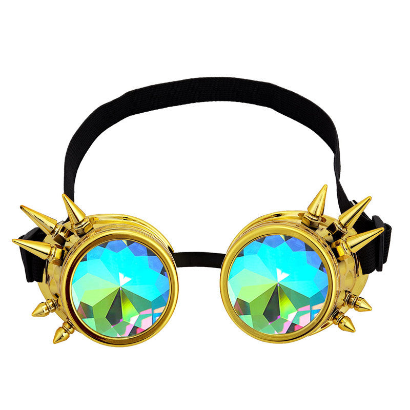 New LiuDingSteampunk Gothic Retro Colorful Kaleidoscope Glasses 3D Windshields Cosplay Goggles