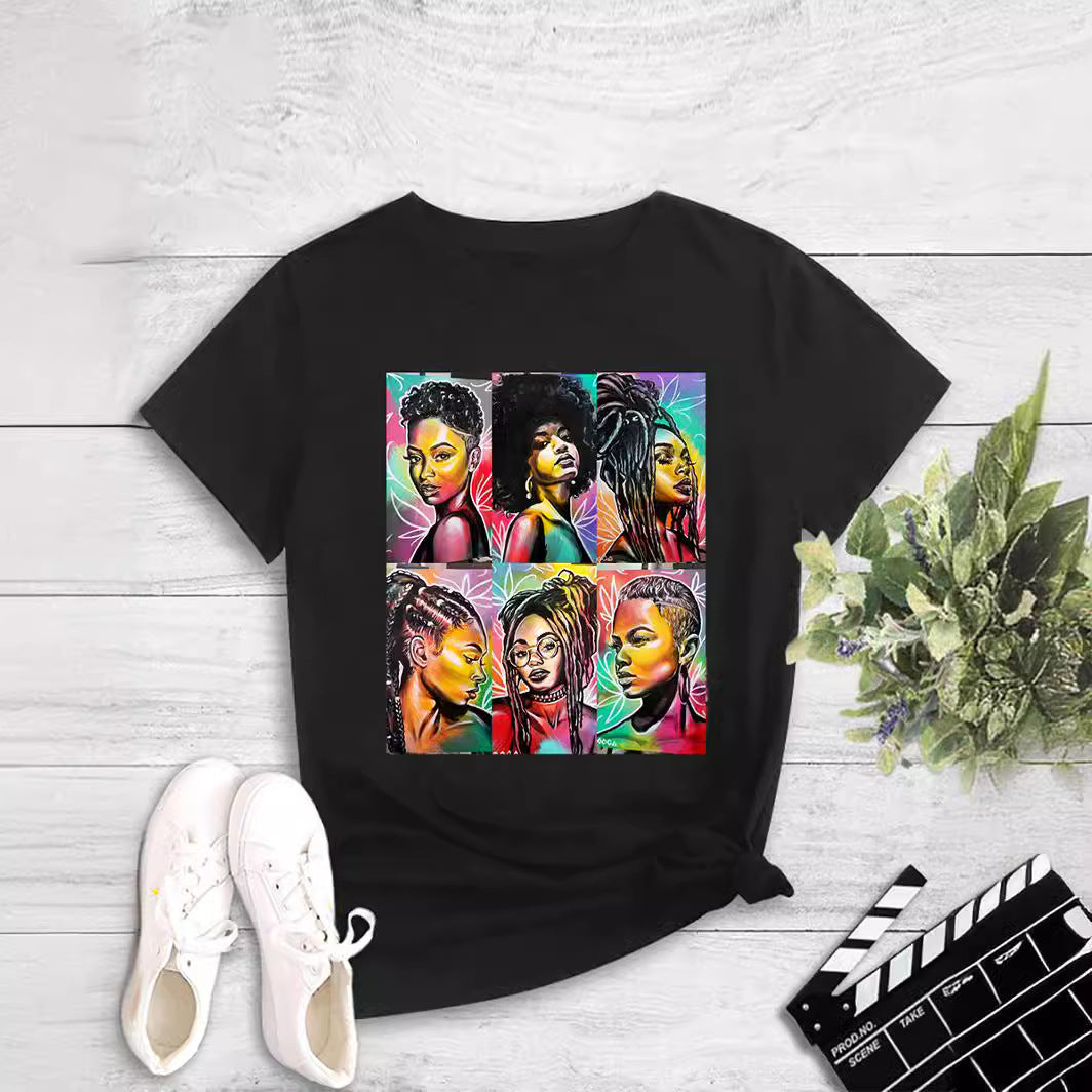 Fashion Women's Character Print Round Neck Crewneck T-shirt