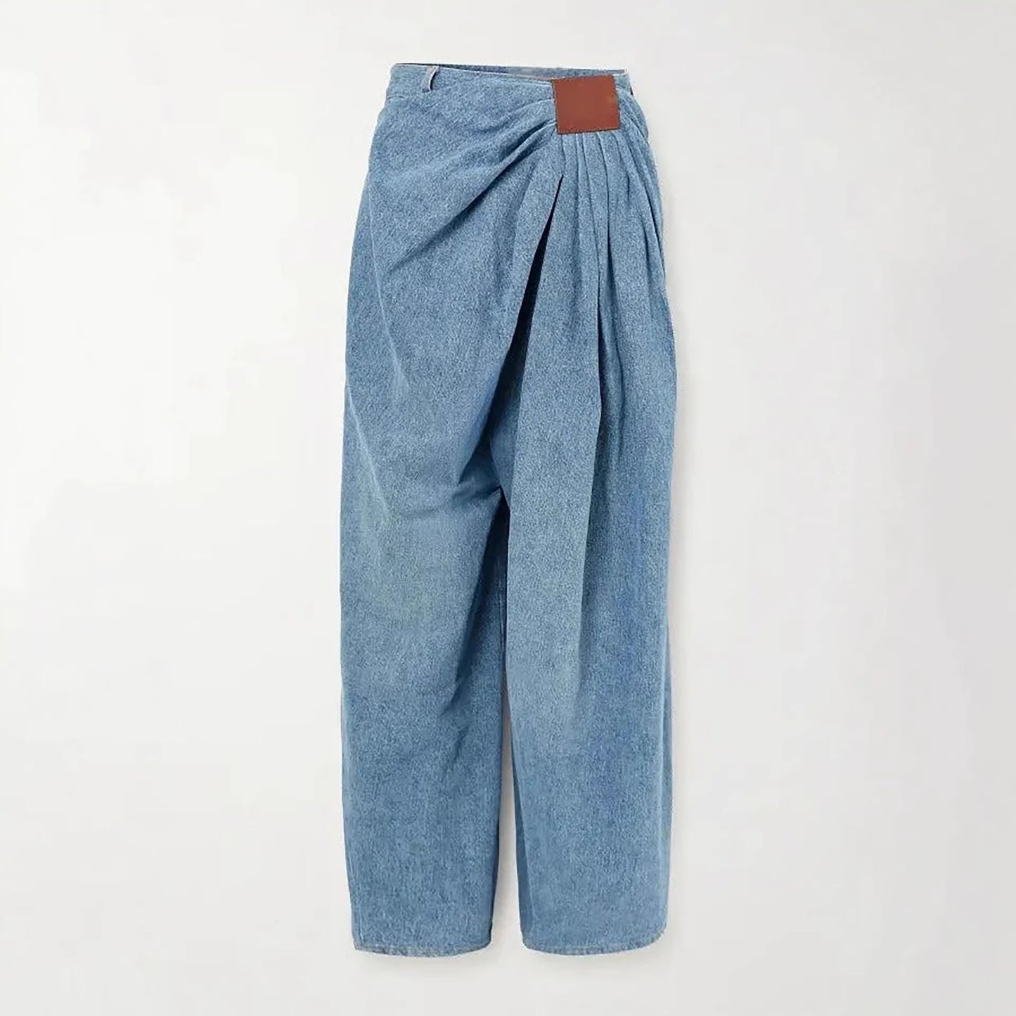 Street Style High-Waisted Wide-Leg Washed Denim Pants for Women