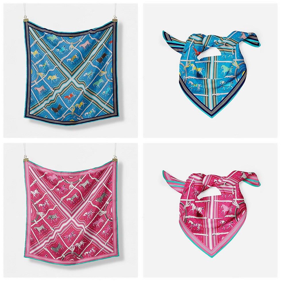 Checkered warhorse women's decorative small square scarves, small scarves, silk scarves in stock scarves