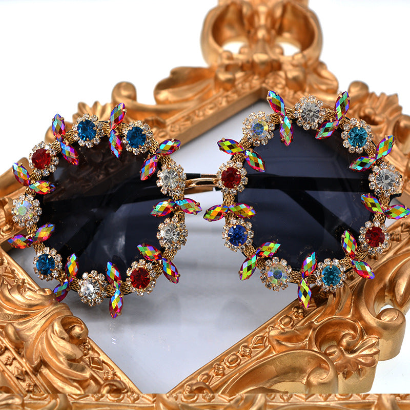 Baroque diamond studded exaggerated personality colored sunglasses for women