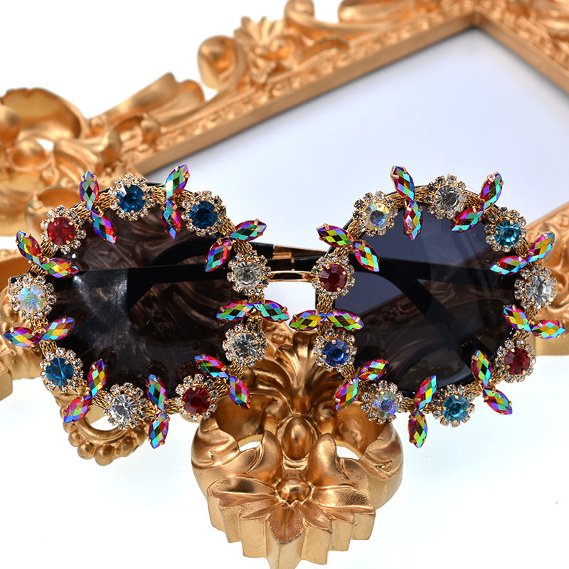 Baroque diamond studded exaggerated personality colored sunglasses for women
