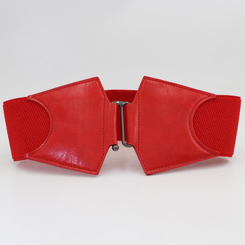 Gun black buckle waist belt for women with elastic adjustment, wide waist seal decoration, elastic belt for belt retraction