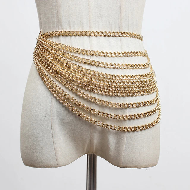 Metal Chain Split Joint Irregular Long Belt Personality Women New Fashion Tide All-match Spring Autumn