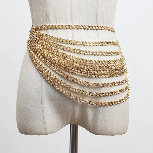 Metal Chain Split Joint Irregular Long Belt Personality Women New Fashion Tide All-match Spring Autumn